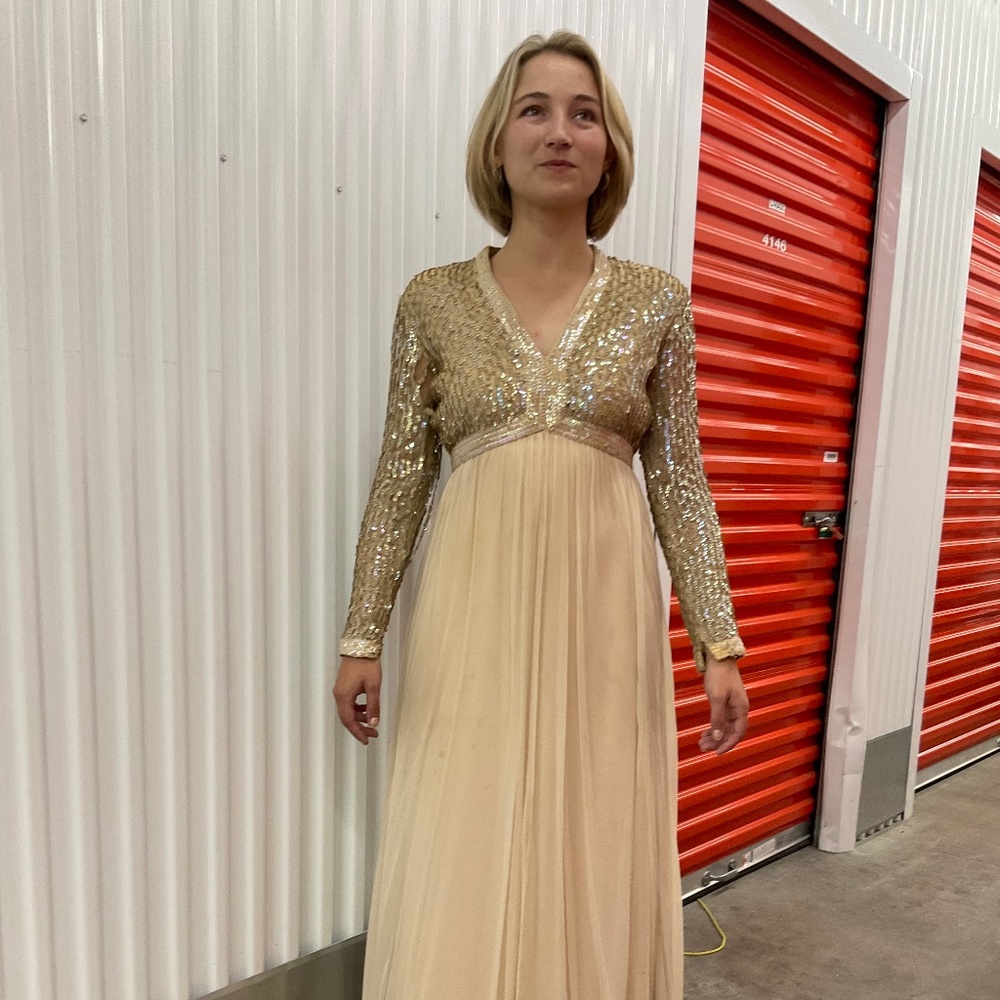 70s Sequin and Chiffon Evening Gown
